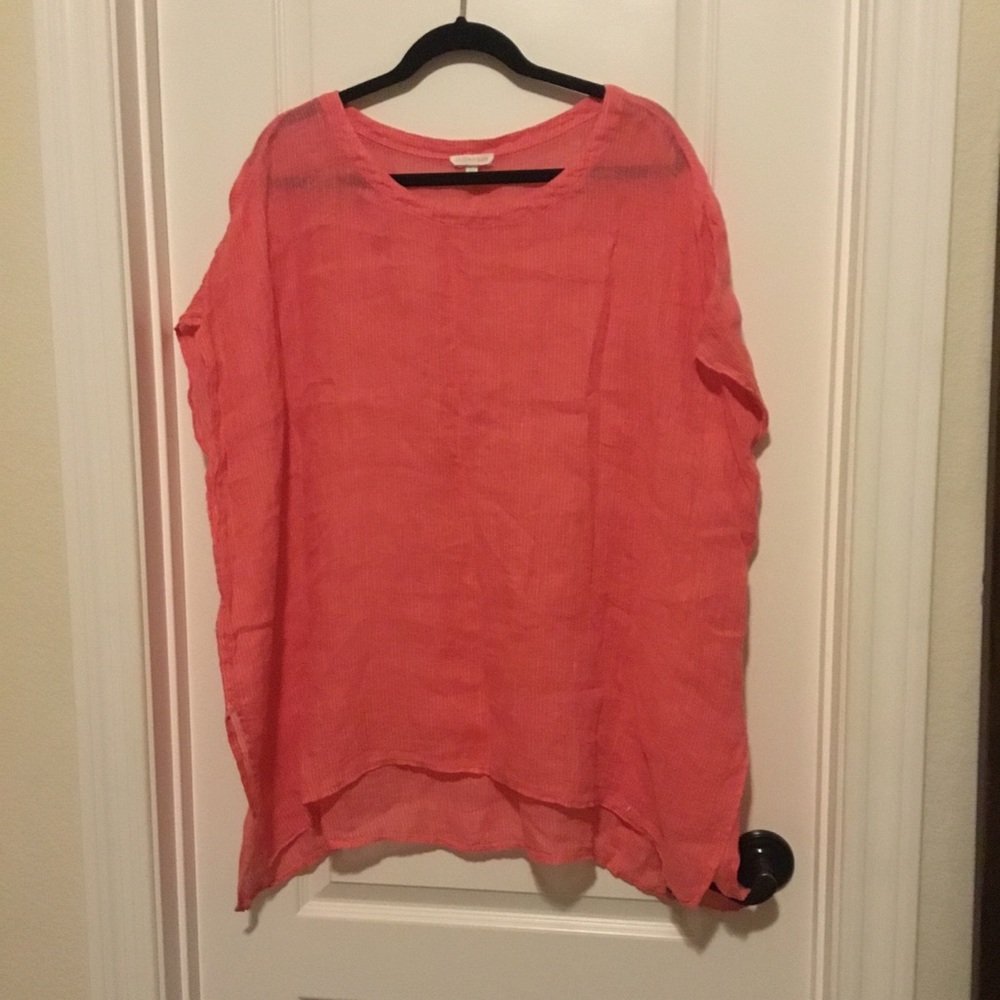 Eileen Fisher Linen Tunic Striped Large pink white
